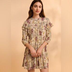 ✅ a.n.a Cottagecore Floral Fall  Dress Tiered with Ruffles Sz Small